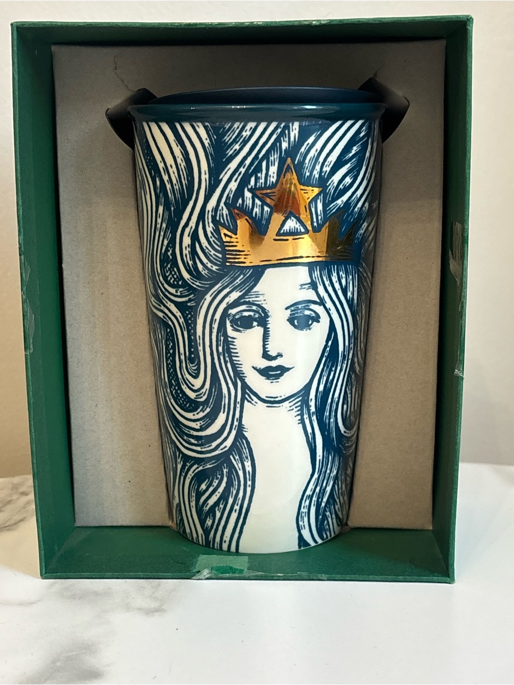 Starbucks 2016 Anniversary Teal and Gold Siren Ceramic Travel Cup